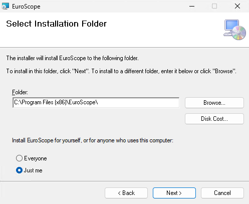 Installing EuroScope - Cdrive.png